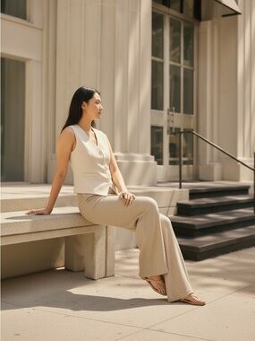 St.John X Holt Renfrew Vintage Wool Textured Knit Pull On Ultra High Rise Pant